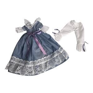 Little Women's Barbie Dress & Bloomers Blue Polka Dot White Lace Purple Ribbons